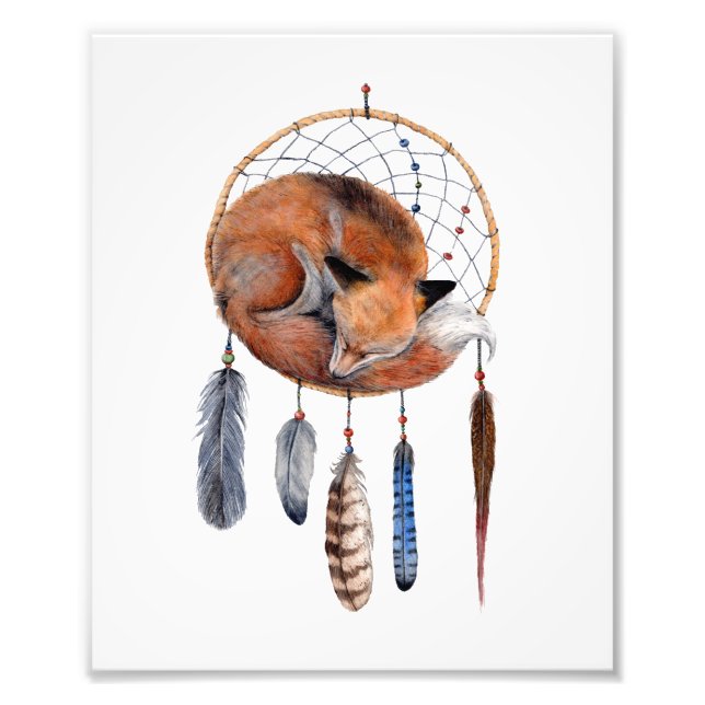 Impression Photo Red Fox dormant sur Dreamcatcher Art Imprimer (Devant)
