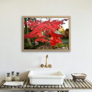Impression Photo Red Japanese Maple and Garden Shrine