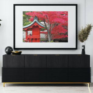 Impression Photo Red Japanese Maple Feuilles et Garden Shrine