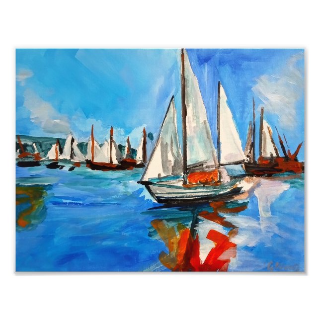 Impression Photo Reflets du port de la régate de voile (Devant)