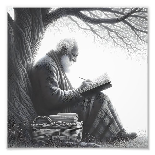 Impression Photo Réflexion intemporelle Homme âgé avec Lecture Blan (Devant)