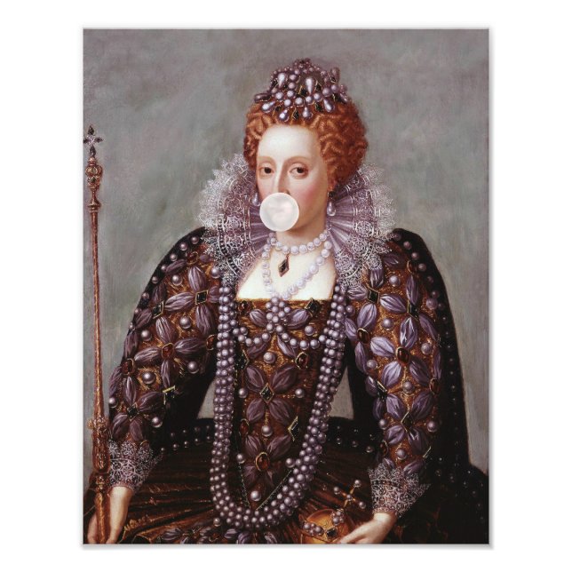 Impression Photo Reine Elizabeth I soufflant de bulle blanche gomme (Devant)