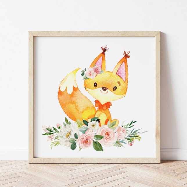 Impression Photo Renard, Animaux De Bois, Boho, Fleurs Roses (Créateur téléchargé)