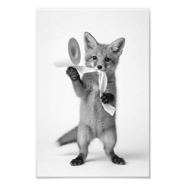 Impression Photo Renard drôle tenant du papier toilette, faune mini (Devant)