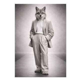 Impression Photo Renard Élégant en Costume Moderne Clair Portrait