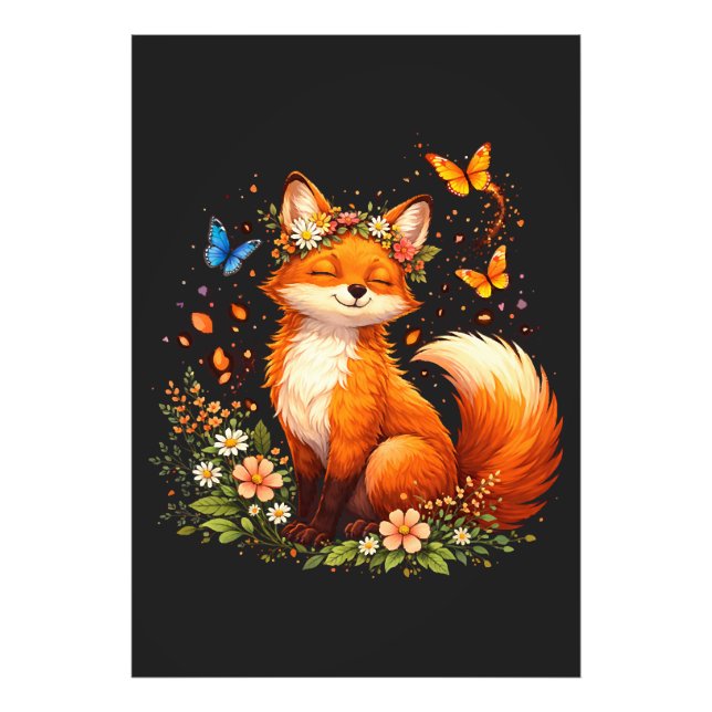 Impression Photo Renard Mignon Avec Fleurs (Devant)
