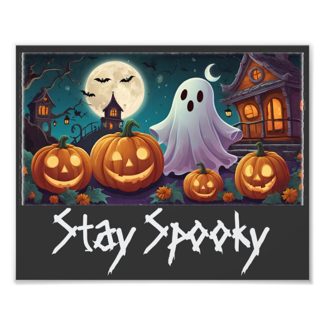 Impression Photo Restez Éffrayants, Fantômes d'Halloween et Citroui (Devant)