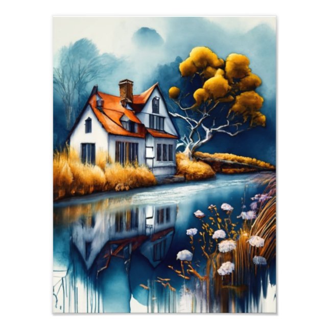 Impression Photo Retraite tranquille : Maison au bord de la rivière (Devant)
