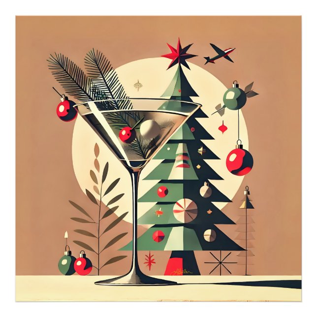 Impression Photo Retro 50s Jet Set Martini de Noël Arbre (Devant)