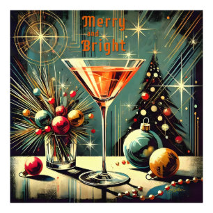 Impression Photo Retro 50s Joyeux et Lumineux Martini de Noël