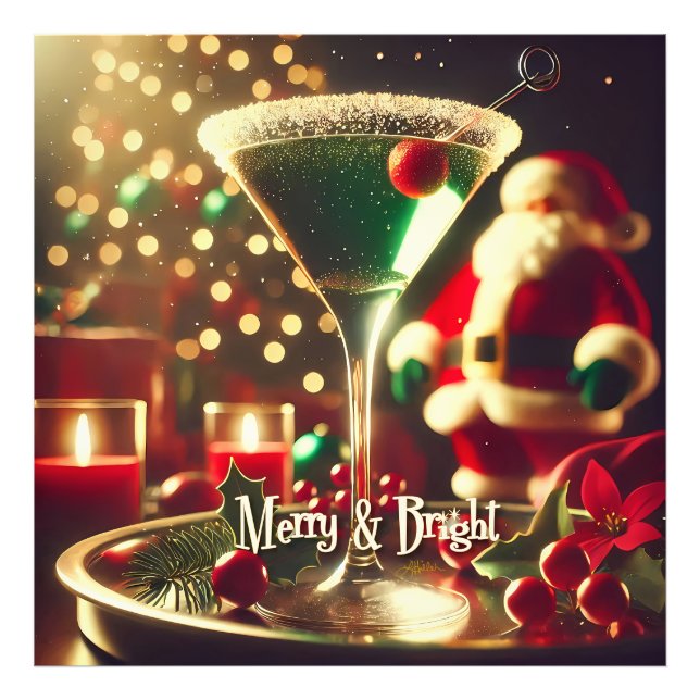 Impression Photo Retro 50s Santa Christmas Green Martini (Devant)