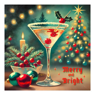 Impression Photo Retro années 50 Cocktail Martini Noël Merry Bright