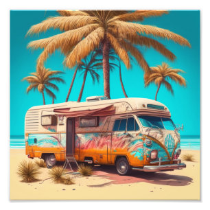 Impression Photo Rétro camping-car et palmiers