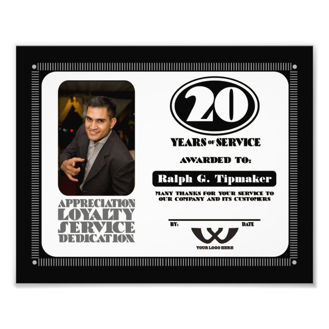 Impression Photo Rétro employé 20 ans de service (Devant)