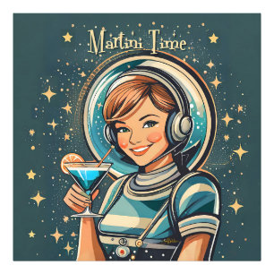 Impression Photo Rétro Futuriste Astro Girl Martini Time