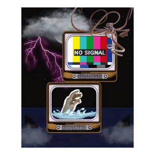 Impression Photo Retro TV No Signal Ocean Storm Surreal Art