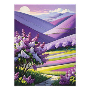 Impression Photo Rêve d'Améthyste : Peinture Champ de Fleurs