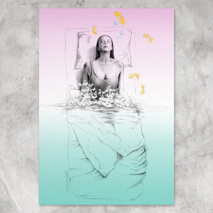 Impression Photo Réveil Femme Natation Couleurs pastel Art surréali