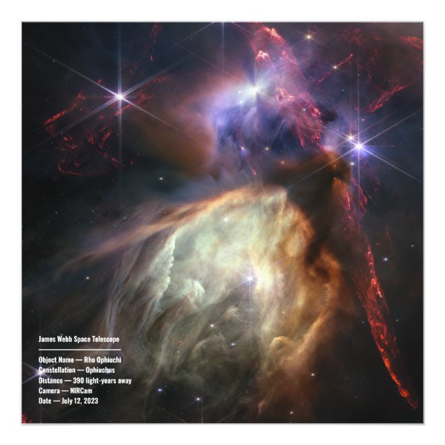 Impression Photo Rho Ophiuchi (image NIRCam) Image et invite JWST (Devant)