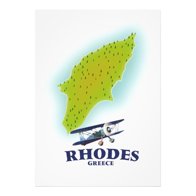 Impression Photo Rhodes, affiche de voyage sur la carte de l'île de (Devant)