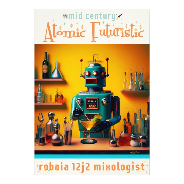 Impression Photo Robot Rétro Futuriste ROBIA 12J2 Mixologue (Devant)