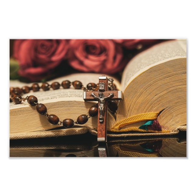 Impression Photo Rosaire en bois avec Jésus sur Croix (Devant)