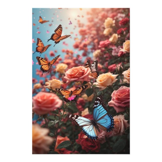 Impression Photo Rose et papillons (Devant)