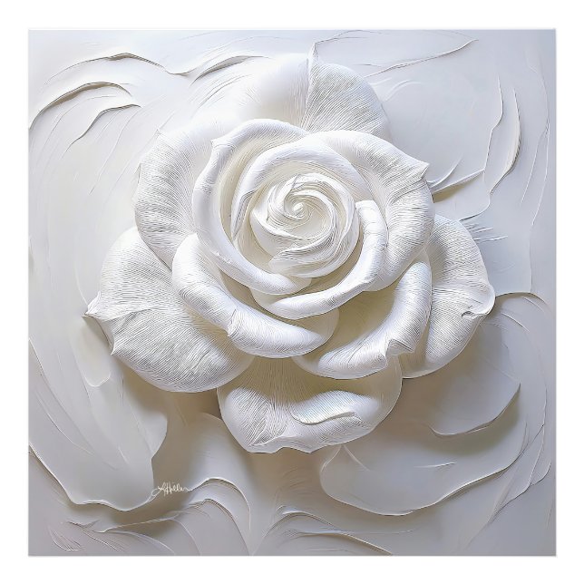 Impression Photo Rose Sculptée - Blanc sur Blanc (Devant)