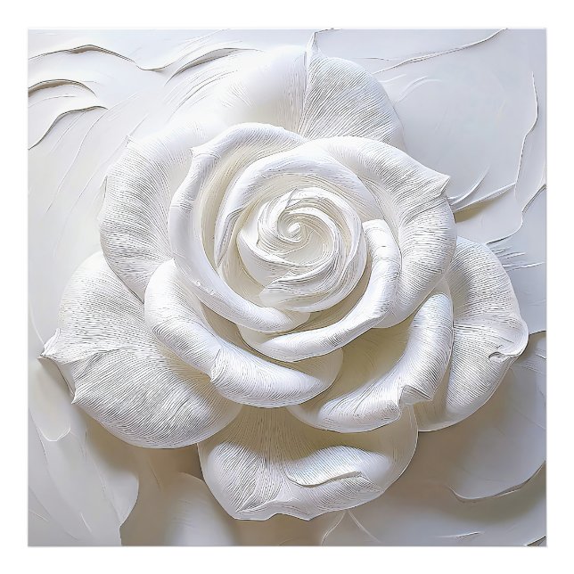 Impression Photo Rose Sculptée - Blanc sur Blanc (Devant)