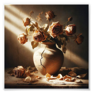 Impression Photo Roses morts Dans le vase style vintage encore vie 