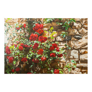 Impression Photo Roses rouges contre un mur de pierre