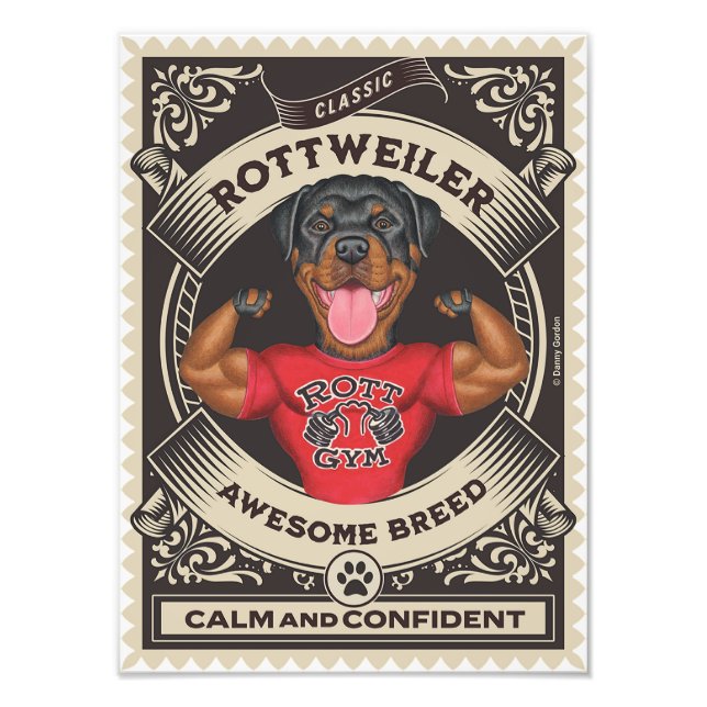 Impression Photo Rotation mignonne Rottweiler avec Muscles (Devant)