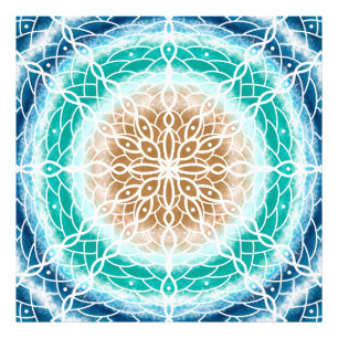 Impression Photo Round Ocean Waves Mandala Turquoise et Turquoise