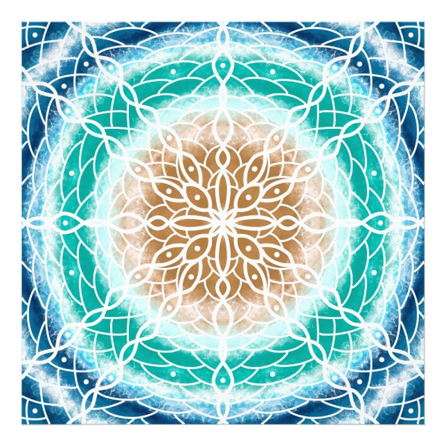 Impression Photo Round Ocean Waves Mandala Turquoise et Turquoise (Devant)
