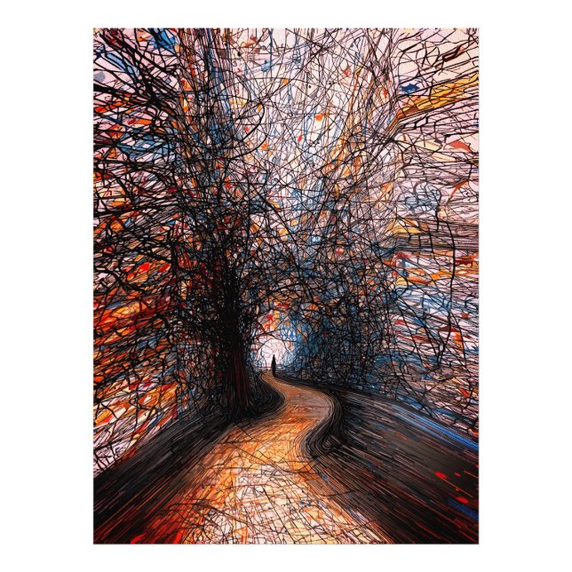 Impression Photo Route de solitude abstraite – Allée d'arbres color (Devant)
