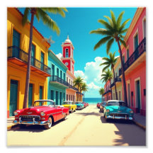 Rue colorée cubaine avec voitures classiques