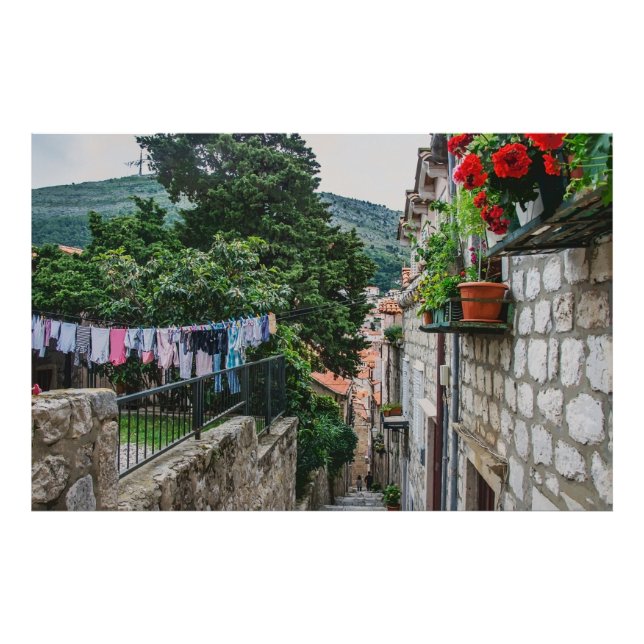 Impression Photo Rue de pierre étroite à Dubrovnik (Devant)