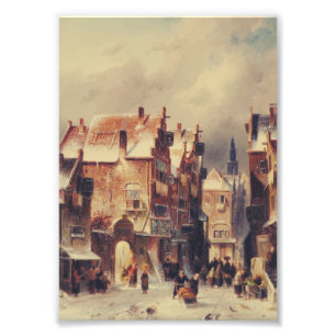 Impression Photo Rue enneigée à Haarlem par Charles Leickert