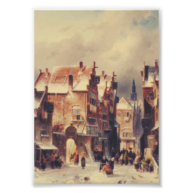 Impression Photo Rue enneigée à Haarlem par Charles Leickert (Devant)