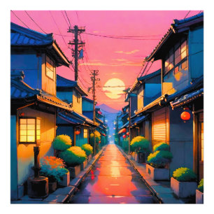 Impression Photo Rues Silencieuses, Lueurs Chaudes dans une Rue Jap