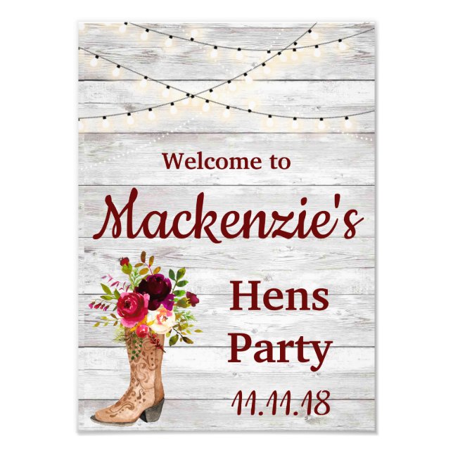 Impression Photo Russe Pays Boho Hens Party Marsala WelcomeSign (Devant)
