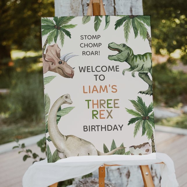 Impression Photo Rustic Green Boys Dinosaur Affiche de bienvenue d' (Three Rex Birthday Welcome Poster, Three Rex Birthday Party Welcome Sign, Boys Dinosaur 3rd Birthday)