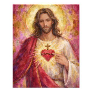 Impression Photo Sacre Coeur Jésus Peinture sur cadre doré Impasto