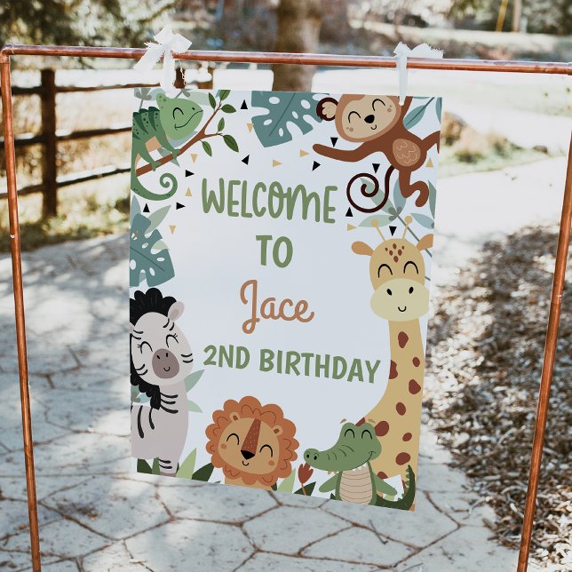 Impression Photo Safari Brown sauvage moderne Affiche de bienvenue  (Boys Safari Welcome Sign, Wild Safari Welcome Birthday Party Poster, Jungle Animals Welcome Sign)