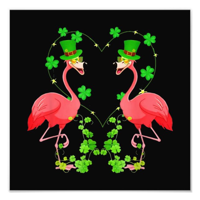 Impression Photo Saint Patrick's Day Flamant rose Shamrock Coeur (Devant)
