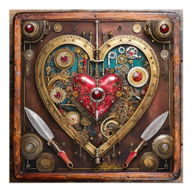 Impression Photo Saint-Valentin Guerrier Steampunk Rubis Et Poignar (Devant)