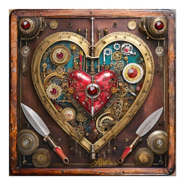 Impression Photo Saint-Valentin Guerrier Steampunk Rubis Et Poignar (Devant)
