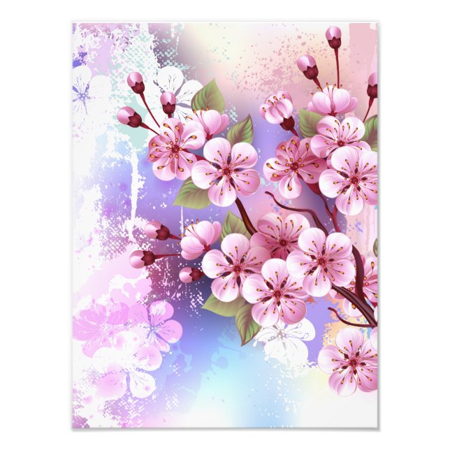 Impression Photo Sakura rose sur la peinture Arrière - plan (Devant)