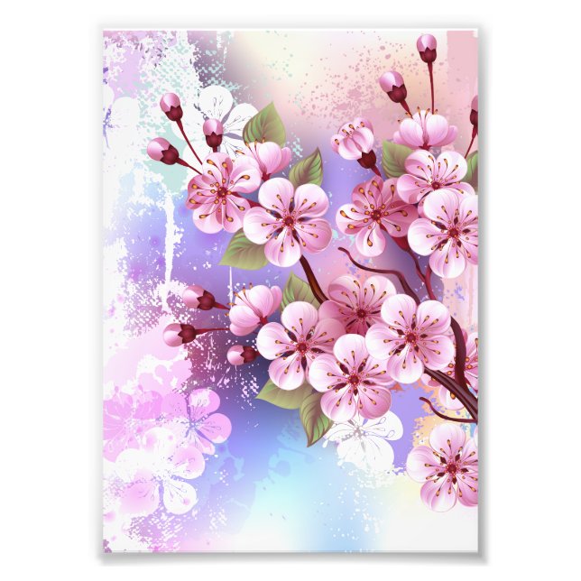 Impression Photo Sakura rose sur la peinture Arrière - plan (Devant)