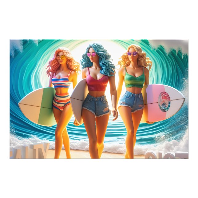 Impression Photo Salty Sisterhood Trio Girls Beach Walk Surfer (Devant)